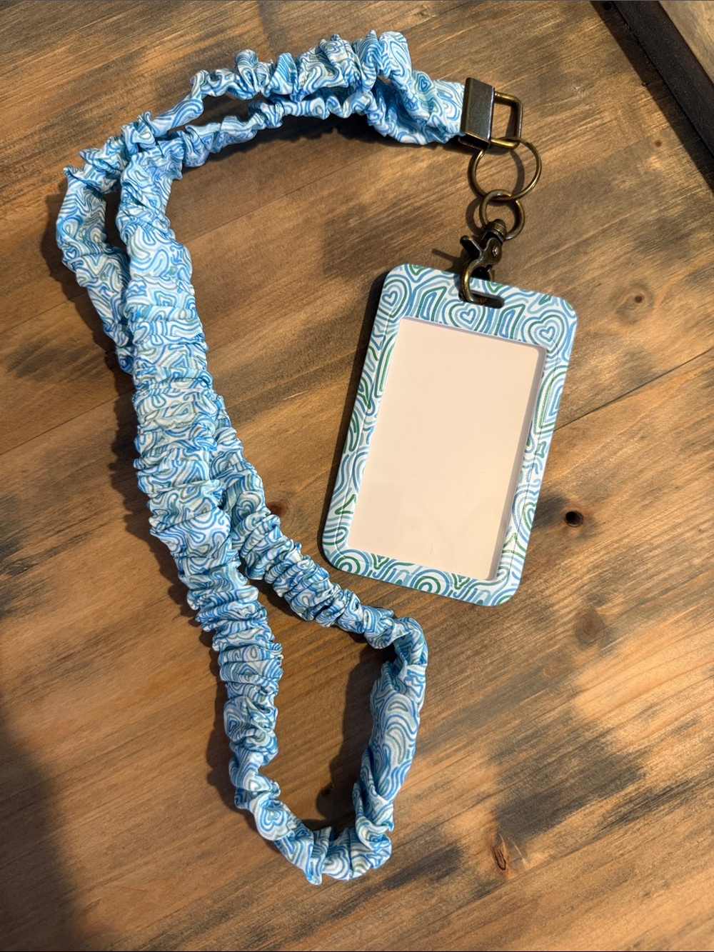Blue Pattern Elastic Lanyard with ID Badge Holder